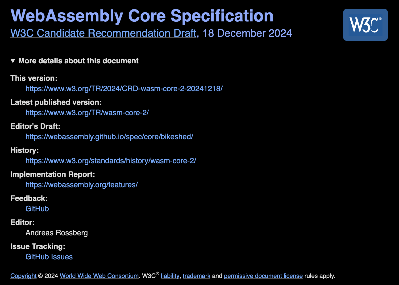 Screenshot of W3C site
